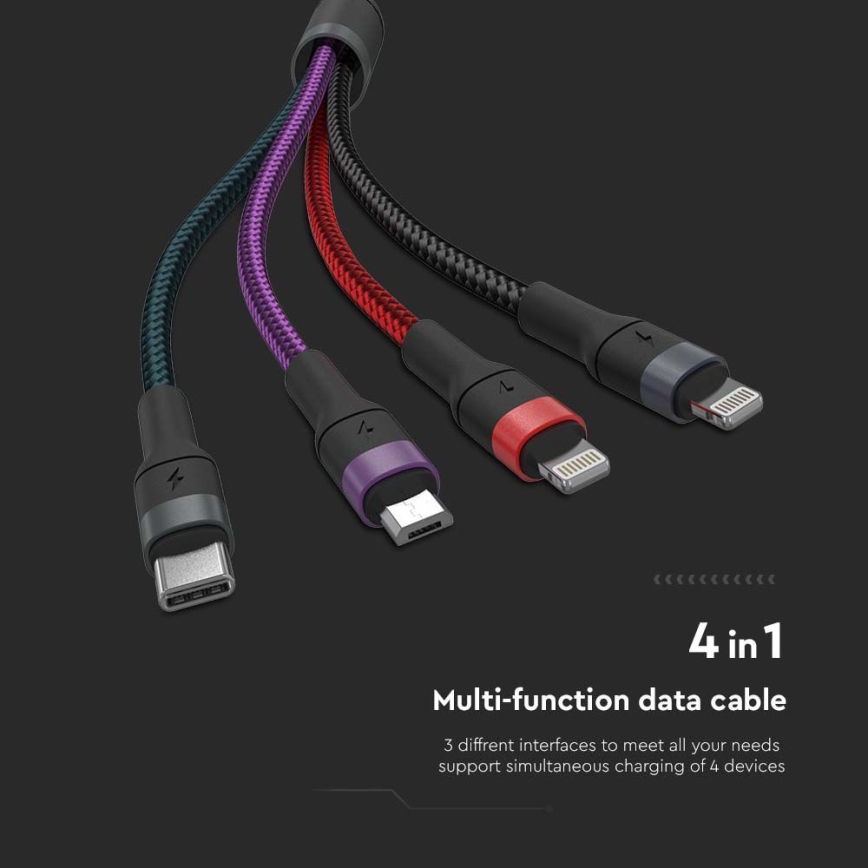 USB-кабель USB-A / USB Lightning  / MicroUSB / USB-C 1,2м цветной