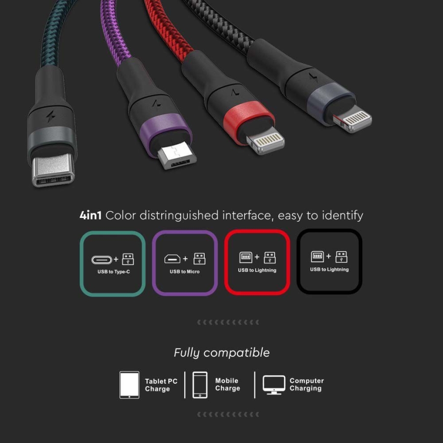 USB-кабель USB-A / USB Lightning  / MicroUSB / USB-C 1,2м цветной
