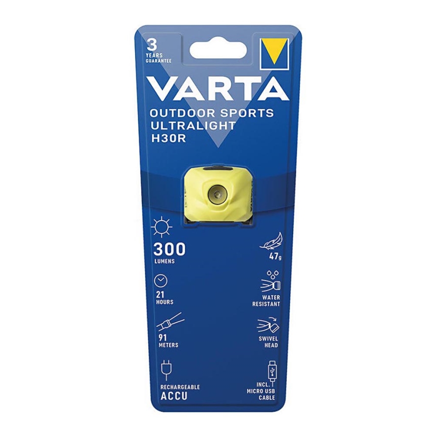 Varta 18631201401 - Світлодіодний акумуляторний налобний ліхтар з регулюванням яскравості OUTDOOR SPORTS LED/5V IPX4 жовтий