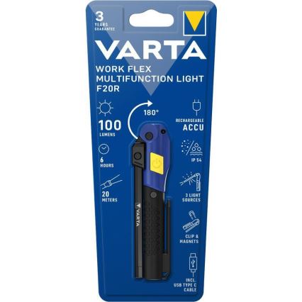 Varta 18649101401 - Светодиодный аккумуляторный фонарик WORK FLEX F20R LED/5V IP54