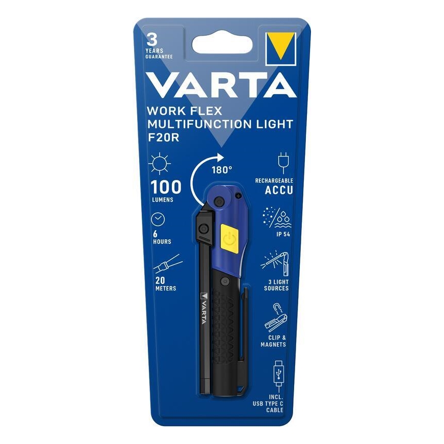 Varta 18649101401 - Светодиодный аккумуляторный фонарик WORK FLEX F20R LED/5V IP54