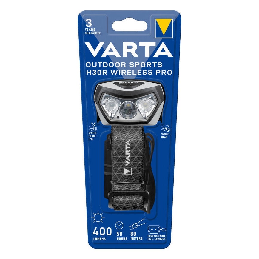 Varta 18650101401 - Светодиодный налобный фонарь с регулируемой яркостью и беспроводной зарядкой OUTDOOR SPORTS LED/5V 1800 мАч IPX7
