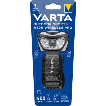 Varta 18650101401 - Светодиодный аккумуляторный налобный фонарь с регулированием яркости и беспроводной зарядкой OUTDOOR SPORTS LED/5V 1800mAh IPX7