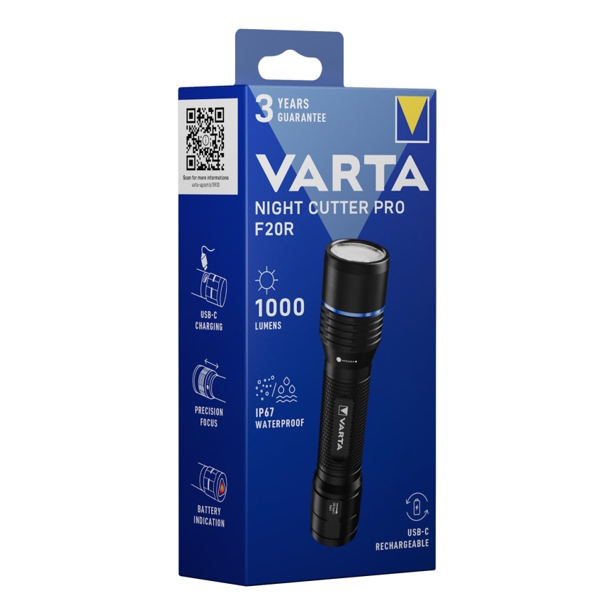Varta 18920101111 - перезаряжаемый светодиодный фонарь NIGHT CUTTER PRO F20R, USB, IP67, 2600 mAh