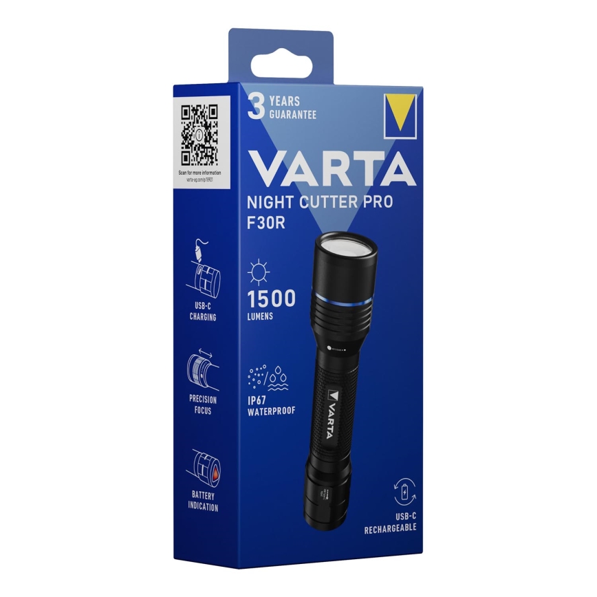 Varta 18921101111 - Світлодіодний акумуляторний ліхтарик NIGHT CUTTER PRO F30R LED/USB IP67