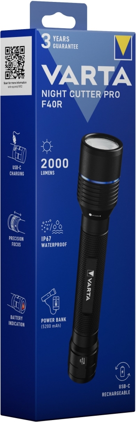 Varta 18922101111 - Светодиодный аккумуляторный фонарь с повербанком NIGHT CUTTER PRO F40R LED/USB IP67