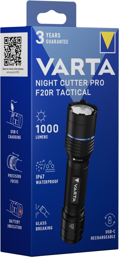 Varta 18923101111 - Светодиодный тактический аккумуляторный фонарь NIGHT CUTTER PRO F20R LED/USB