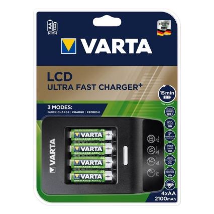 Varta 40084  - LCD Розумний зарядний пристрій ULTRA FAST+  4xNiMH AA 2100 mAh 230V