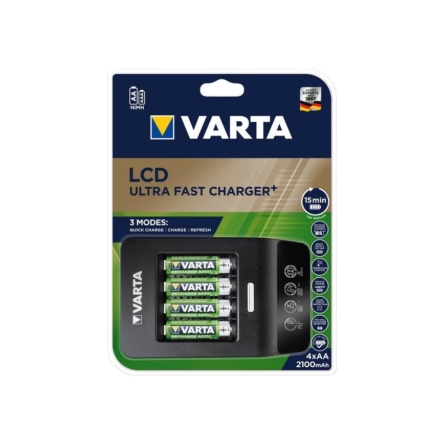 Varta 40084  - LCD Розумний зарядний пристрій ULTRA FAST+  4xNiMH AA 2100 mAh 230V