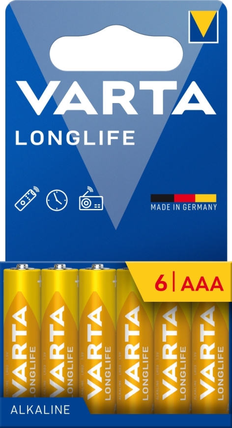 Varta 4103101746 - 6 шт. щелочных батареек LONGLIFE AAA 1,5 В