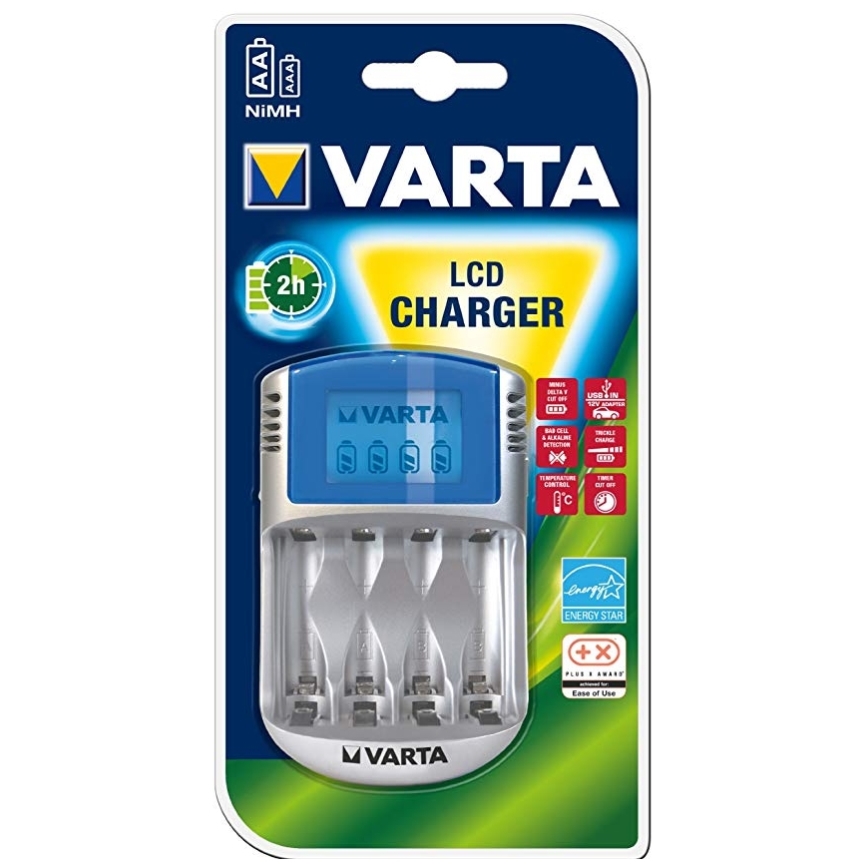 Varta 57070 - Зарядное устройство с LCD-дисплеем 4xAA/AAA 100-240V/12V/5V