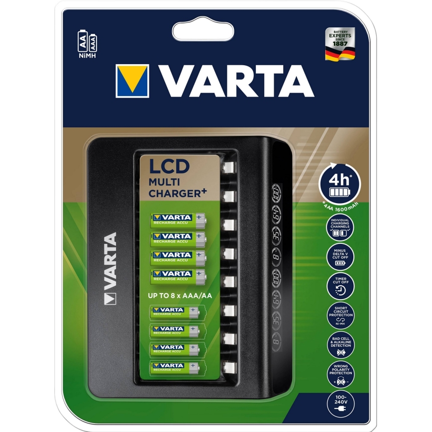 Varta 57681 - Розумний зарядний пристрій з LCD-дисплеем 8xAA/AAA зарядка 2год