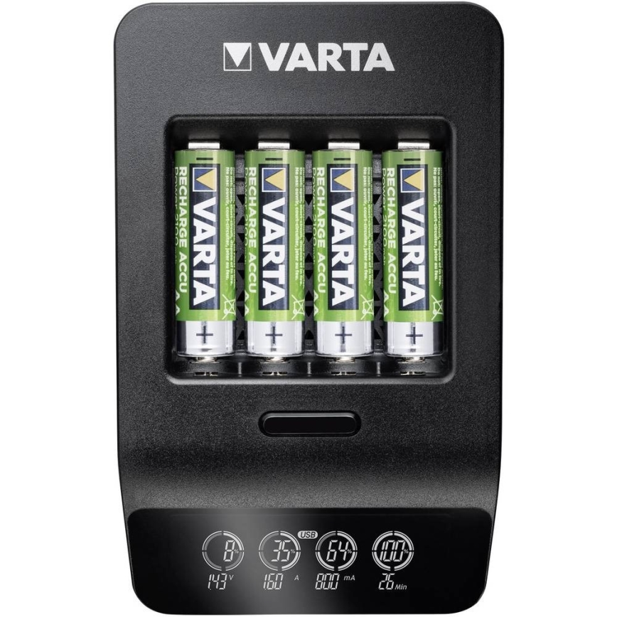 VARTA 57684 - Умное зарядное устройство с LCD-дисплеем 4xAA/AAA зарядка 1,5ч