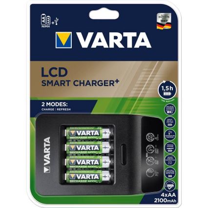 VARTA 57684 - Умное зарядное устройство с LCD-дисплеем 4xAA/AAA зарядка 1,5ч