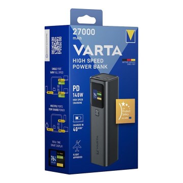 Varta 57984101111 - Портативний зарядний пристрій з LED-дисплеєм Power Delivery 27000 mAh/140W/3,7V