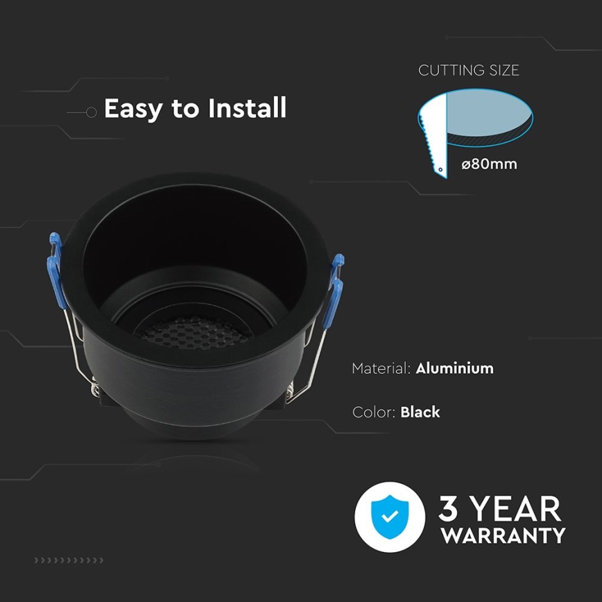 Вбудоване світильник GU10 діаметром 9 см чорний