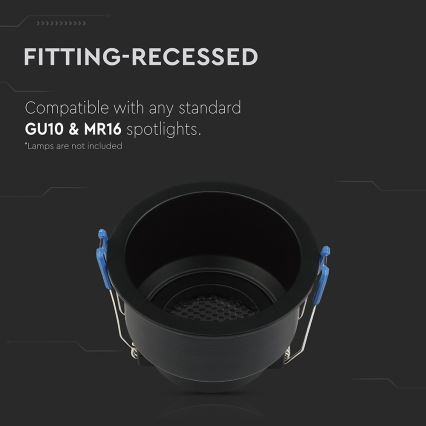Вбудоване світильник GU10 діаметром 9 см чорний
