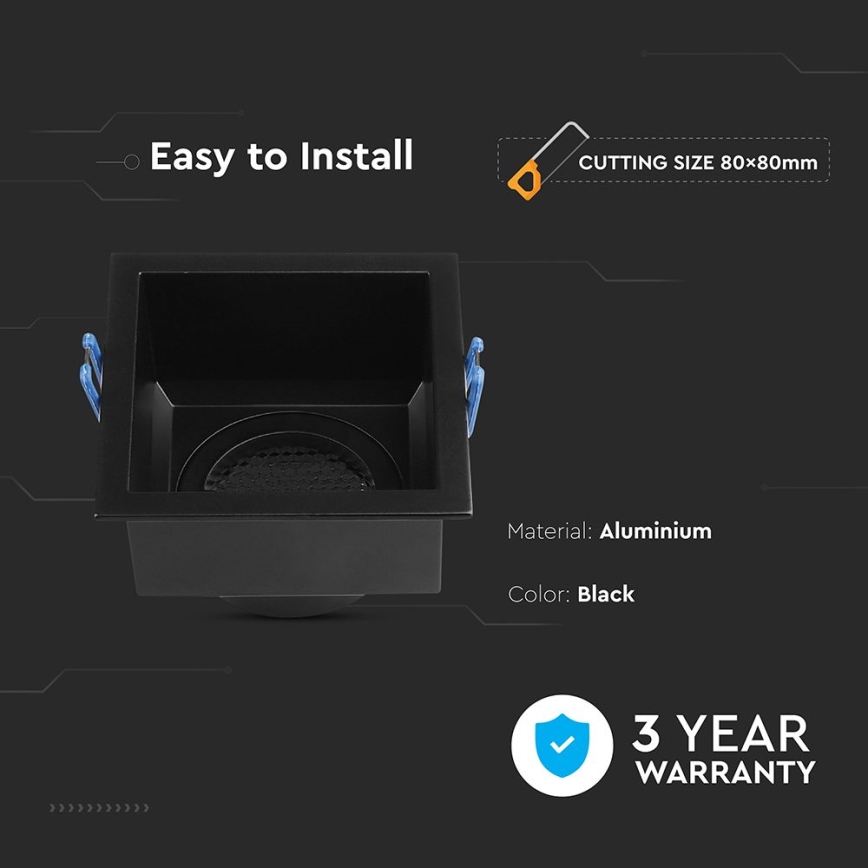 Вбудоване світильник GU10 9x9 см чорний