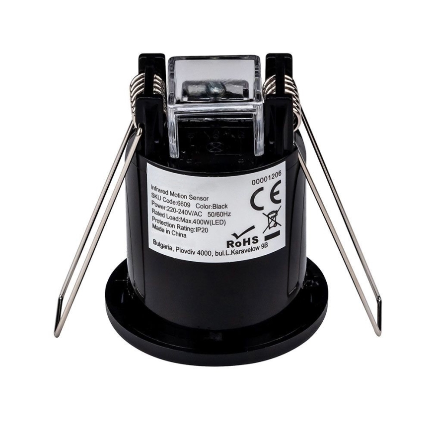 Вбудований датчик руху PIR 360° 400W/230V чорний