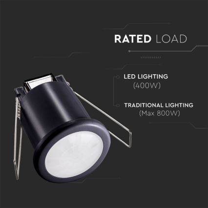 Вбудований датчик руху PIR 360° 400W/230V чорний