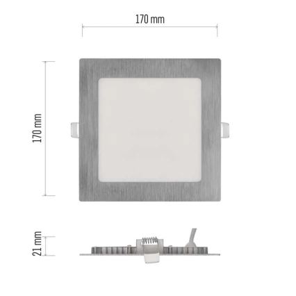 Вбудований LED-світильник NEXXO, 12,5 Вт, 230 В, 3000/3500/4000 К, сріблястий, 17x17 см