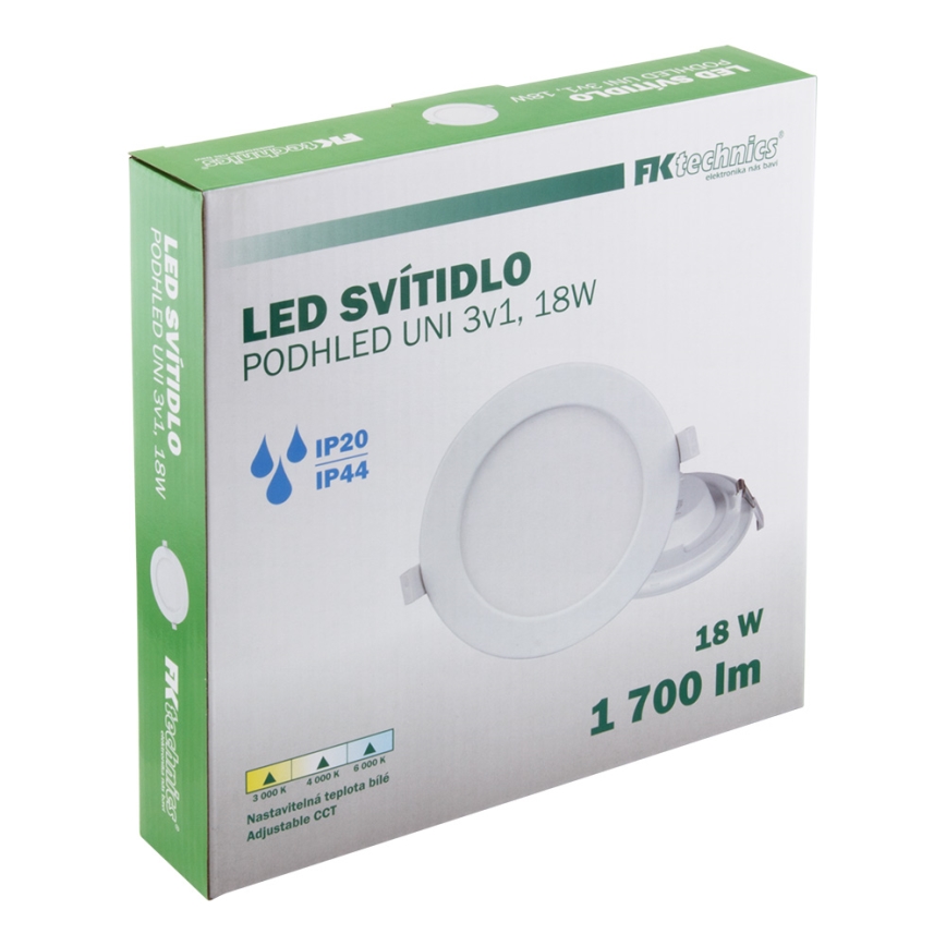 Вбудований стельовий LED світильник для ванної LED/18W/230V 3000/4000/6000K IP44