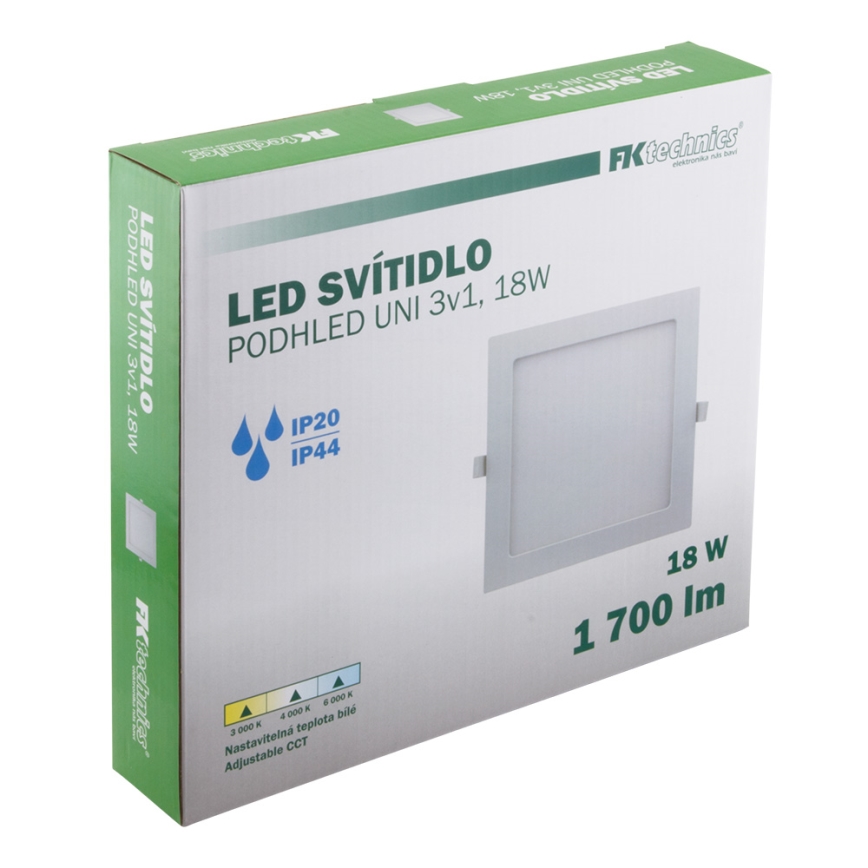 Вбудований стельовий LED світильник для ванної LED/18W/230V 3000/4000/6000K IP44