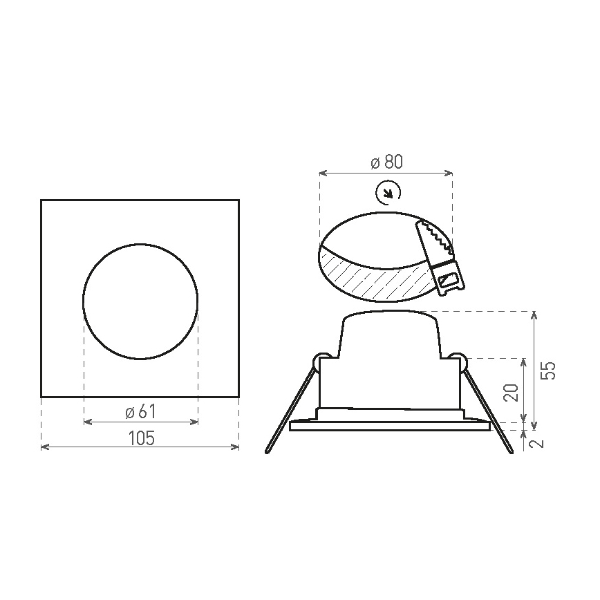 Вбудований стельовий LED світильник для ванної BONO LED/8W/230V 3000K IP65 чорний