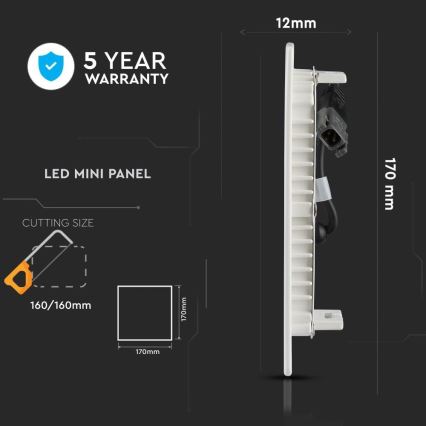 Вбудований стельовий LED світильник LED/12W/230V 6400K квадратний