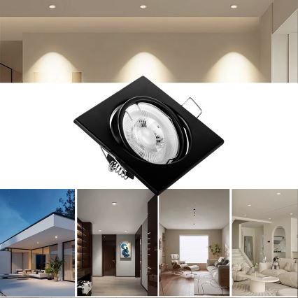 Вбудований точковий світильник 1x GU10/MR16, 10 Вт, 230 В, 9x9 см, чорний