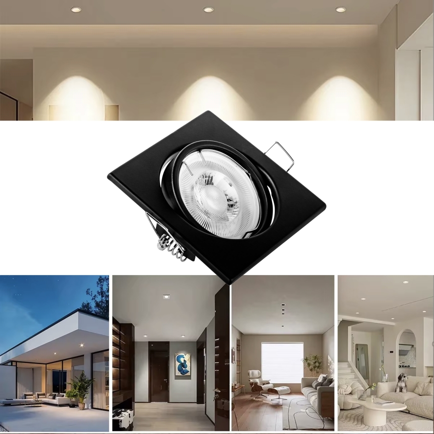 Вбудований точковий світильник 1x GU10/MR16, 10 Вт, 230 В, 9x9 см, чорний