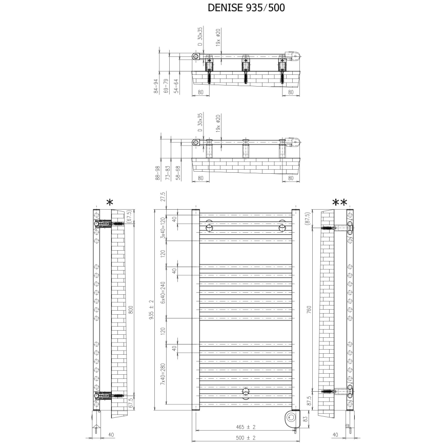 Vertaduro - Полотенцесушитель для ванной с термостатом DENISE 400 Вт 94x50 см белый