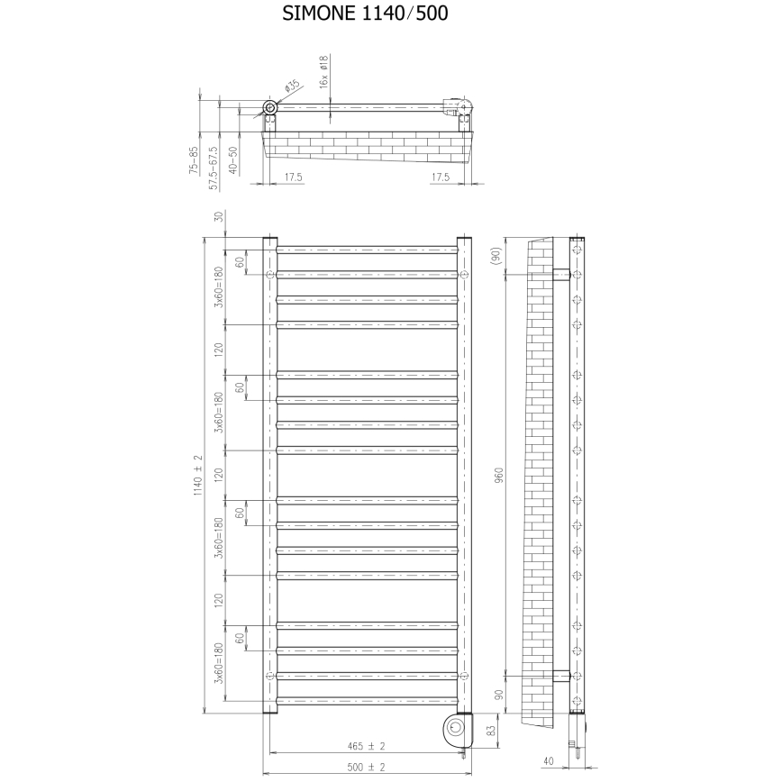 Vertaduro - Полотенцесушитель для ванной с термостатом SIMONE 400 Вт 114x50 см белый