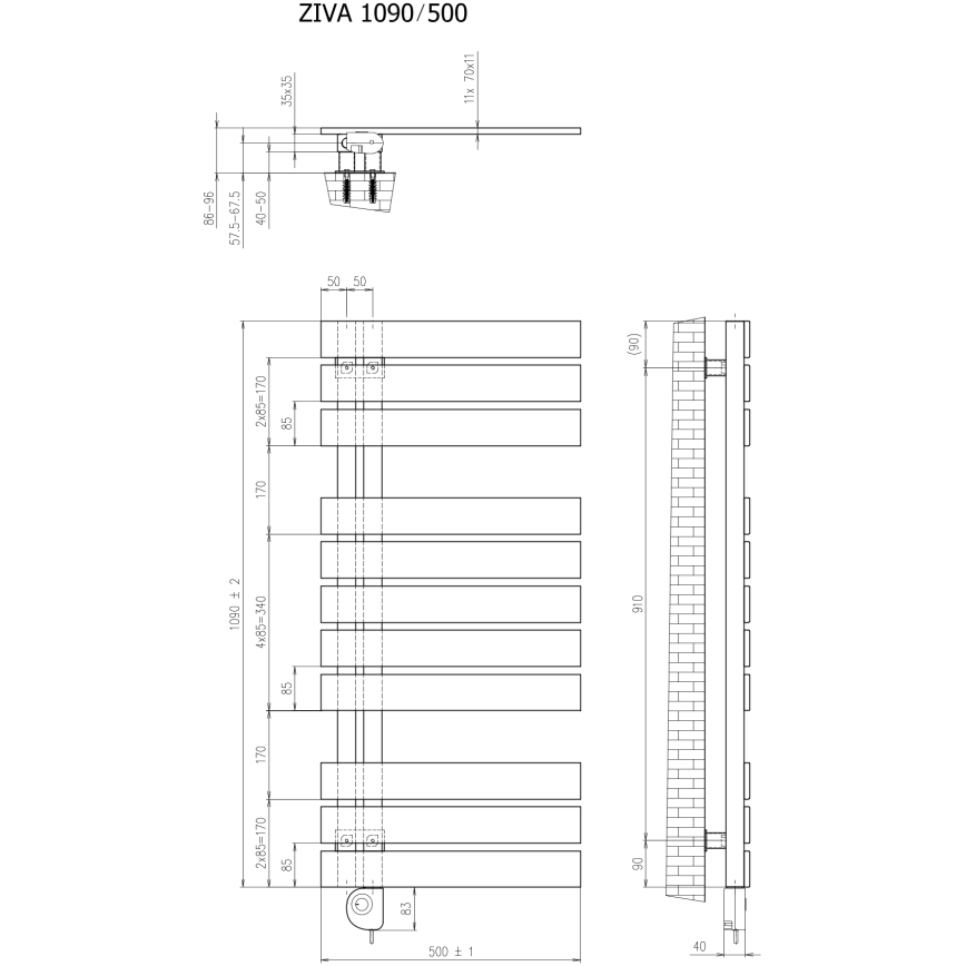 Vertaduro - радиатор для ванной с термостатом ZIVA 500W 109x50 cm белый