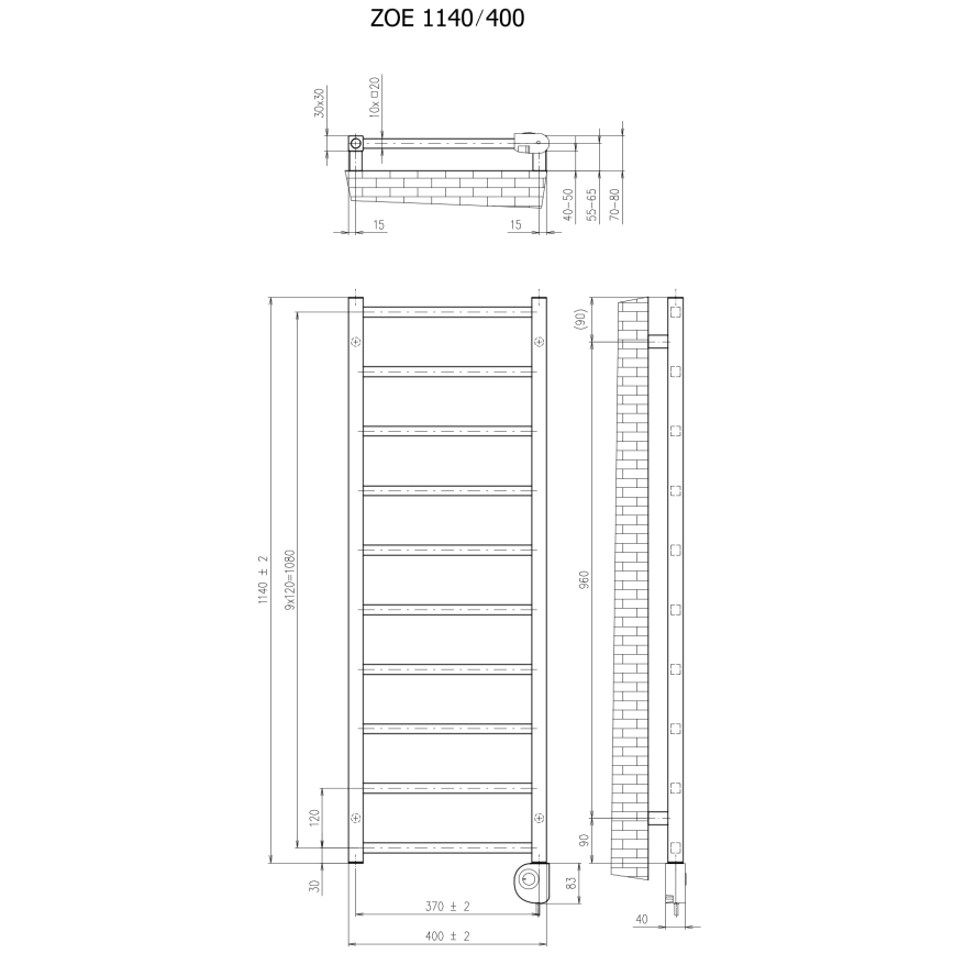 Vertaduro - радіатор для ванної кімнати з термостатом ZOE, 400 Вт, 114×40 см, білий