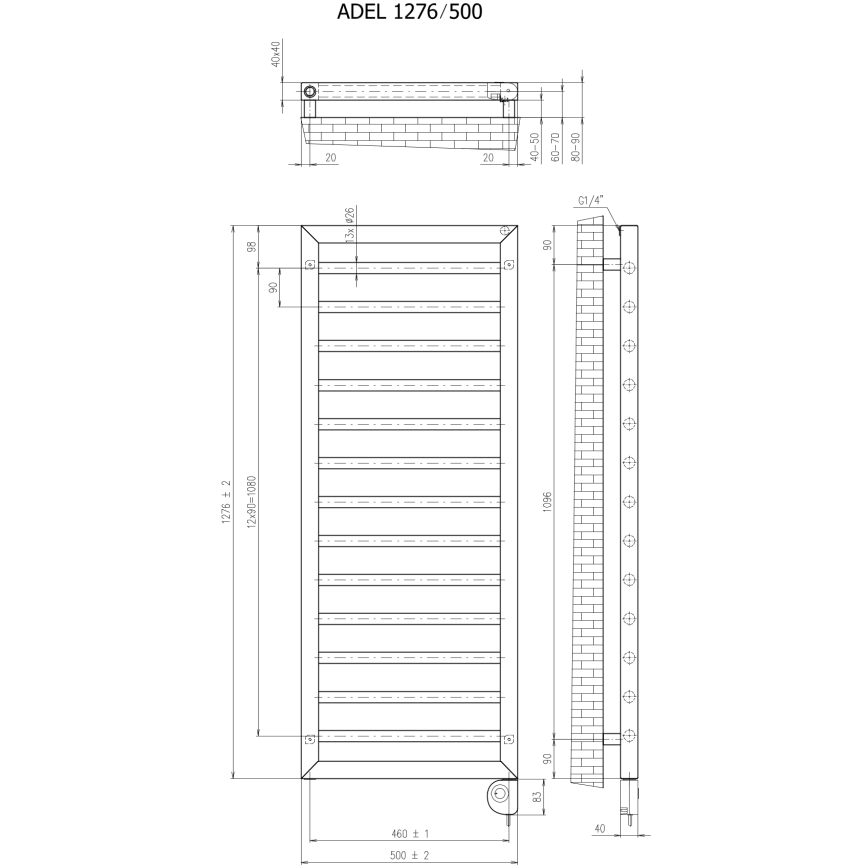 Vertaduro - Рушникосушка для ванної кімнати з термостатом ADEL 600 Вт 128x50 см біла