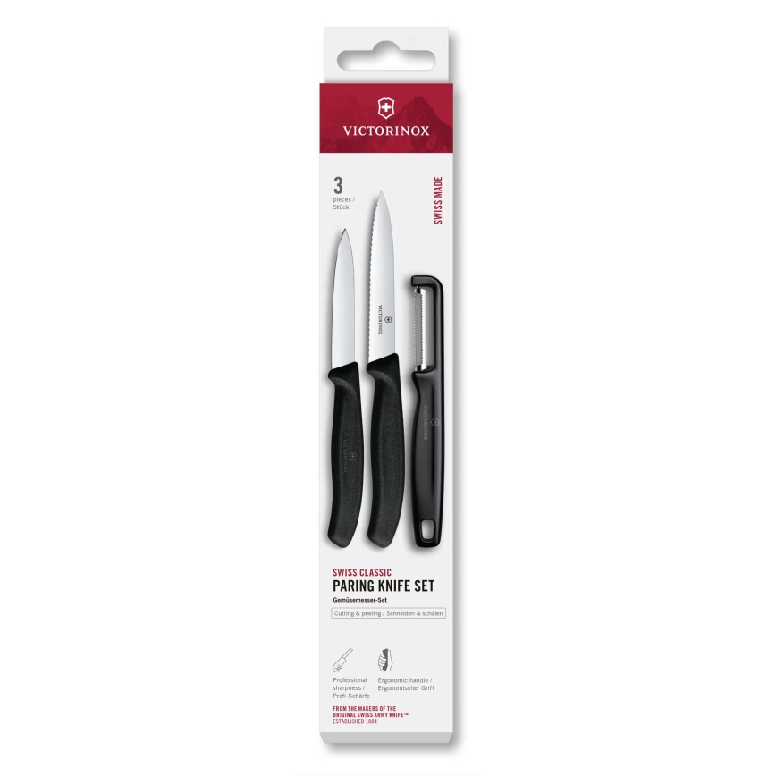 Victorinox - Набір кухонних ножів з овочечисткою SWISS CLASSIC, 3 шт., чорний