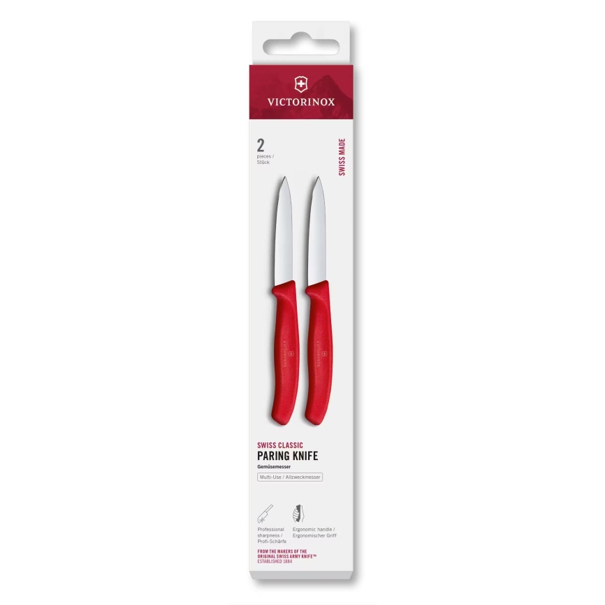 Victorinox - Набор кухонных ножей для овощей SWISS CLASSIC 8 см, 2 шт., красный