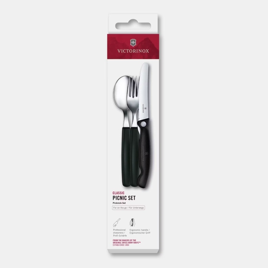 Victorinox — набір столових приборів для пікніка SWISS CLASSIC, 3 шт., чорний