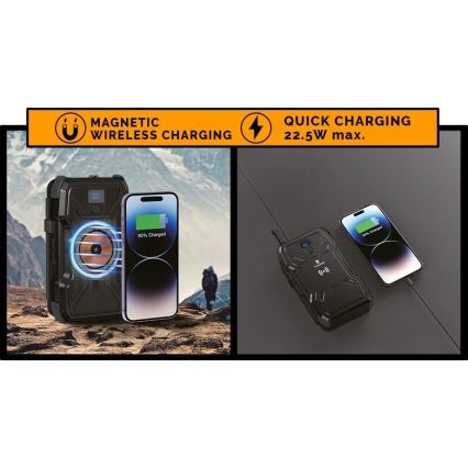Viking - портативный аккумулятор (powerbank) с LED‑фонарём, беспроводной зарядкой и солнечной панелью, с поддержкой Power Delivery 22,5 Вт/10000 мАч