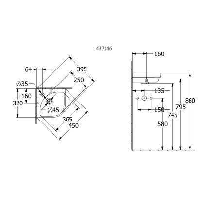Віллерой & Бох 43714601 - Кутова підвісна раковина САБВЕЙ 3.0 32x32 см кераміка/біла