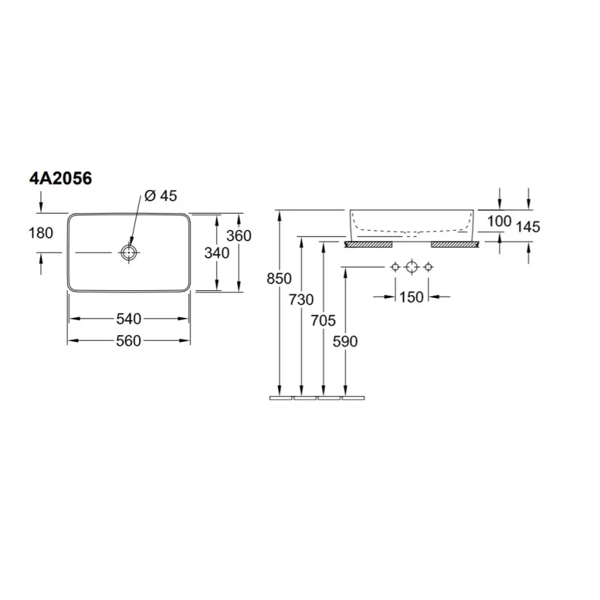 Віллерой і Бох 4A205601 - Накладний умивальник КОЛЛАРО 56x36 см кераміка/білий