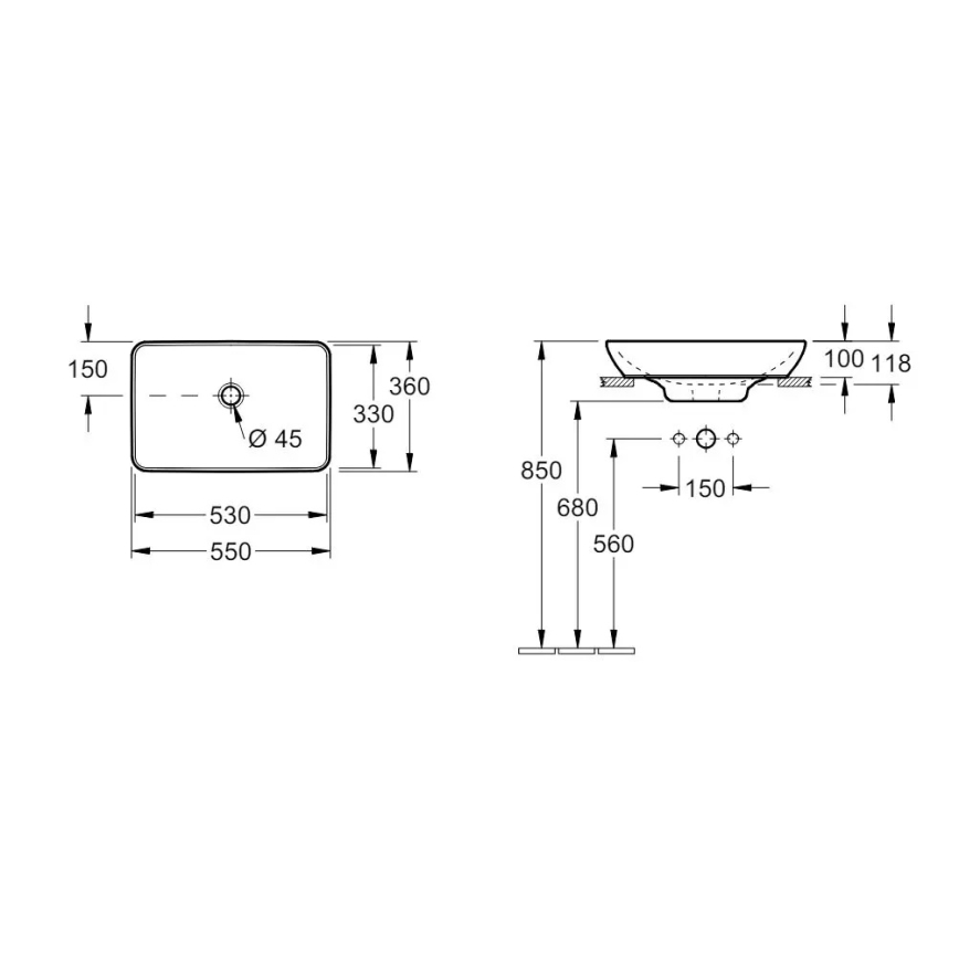 Villeroy & Boch 411355R1 - Накладна раковина VENTICELLO 55,5x36 см, кераміка/біла
