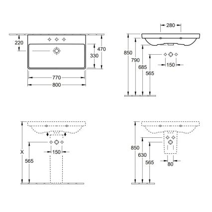 Villeroy & Boch 41568001 - Настінна раковина AVENTO 80x47 см керамічна/біла