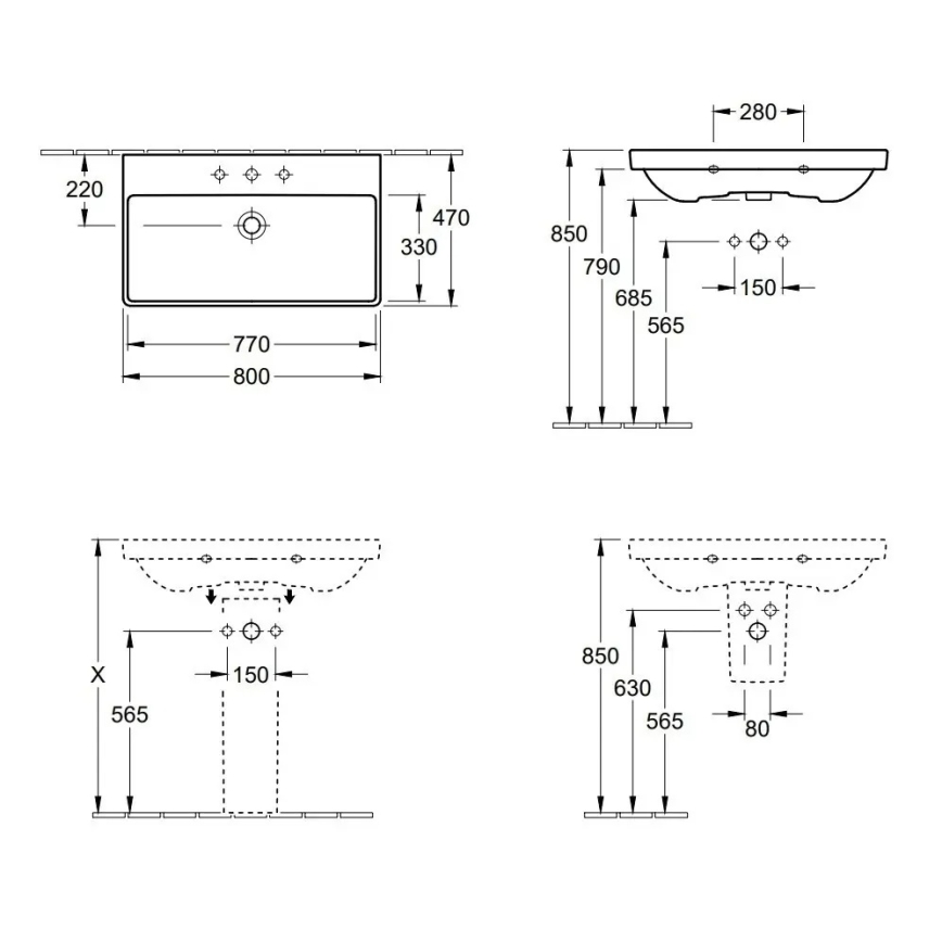 Villeroy & Boch 41568001 - Настінна раковина AVENTO 80x47 см керамічна/біла