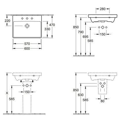 Villeroy & Boch 41586001 - Подвесной умывальник AVENTO 60x47 см керамика/белый