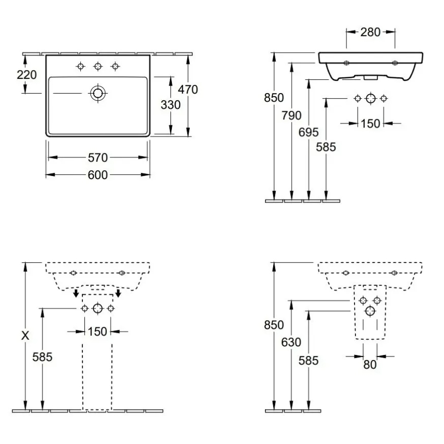 Villeroy & Boch 41586001 - Подвесной умывальник AVENTO 60x47 см керамика/белый