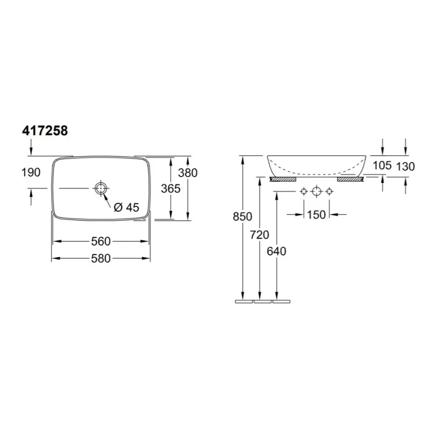 Villeroy & Boch 417258BCT8 - Раковина накладна ARTIS 58x38,5 см, кераміка/чорна