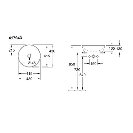 Villeroy & Boch 417943R1 - Накладний умивальник ARTIS, діаметр 43 см, кераміка/білий