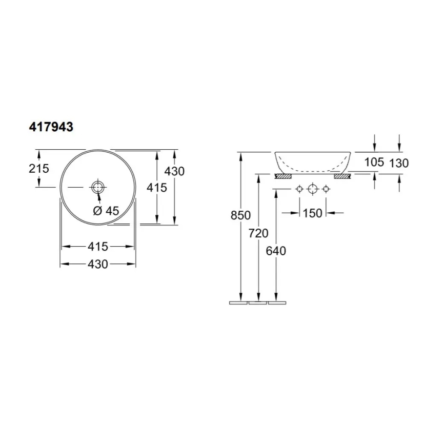 Villeroy & Boch 417943R1 - Накладний умивальник ARTIS, діаметр 43 см, кераміка/білий